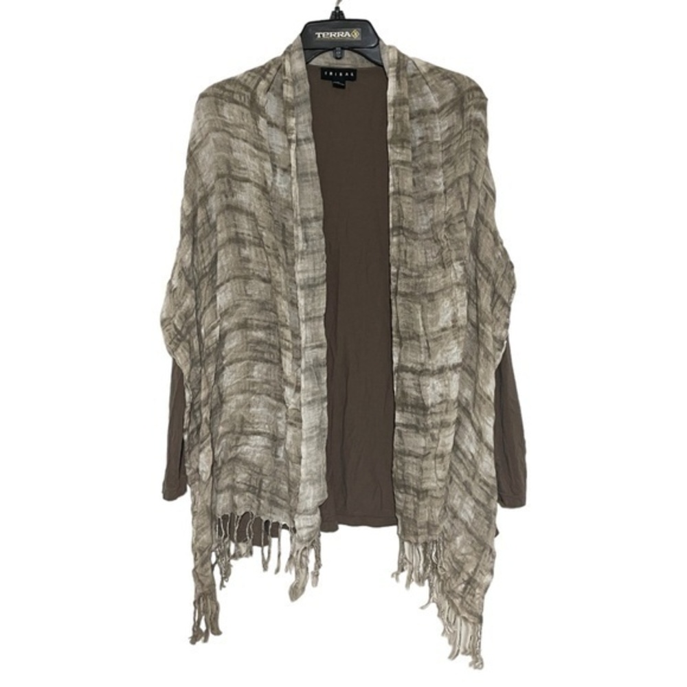 Tribal Womens Long Sleeve Rayon Top with attached Scarf Boho Neutral Size XL